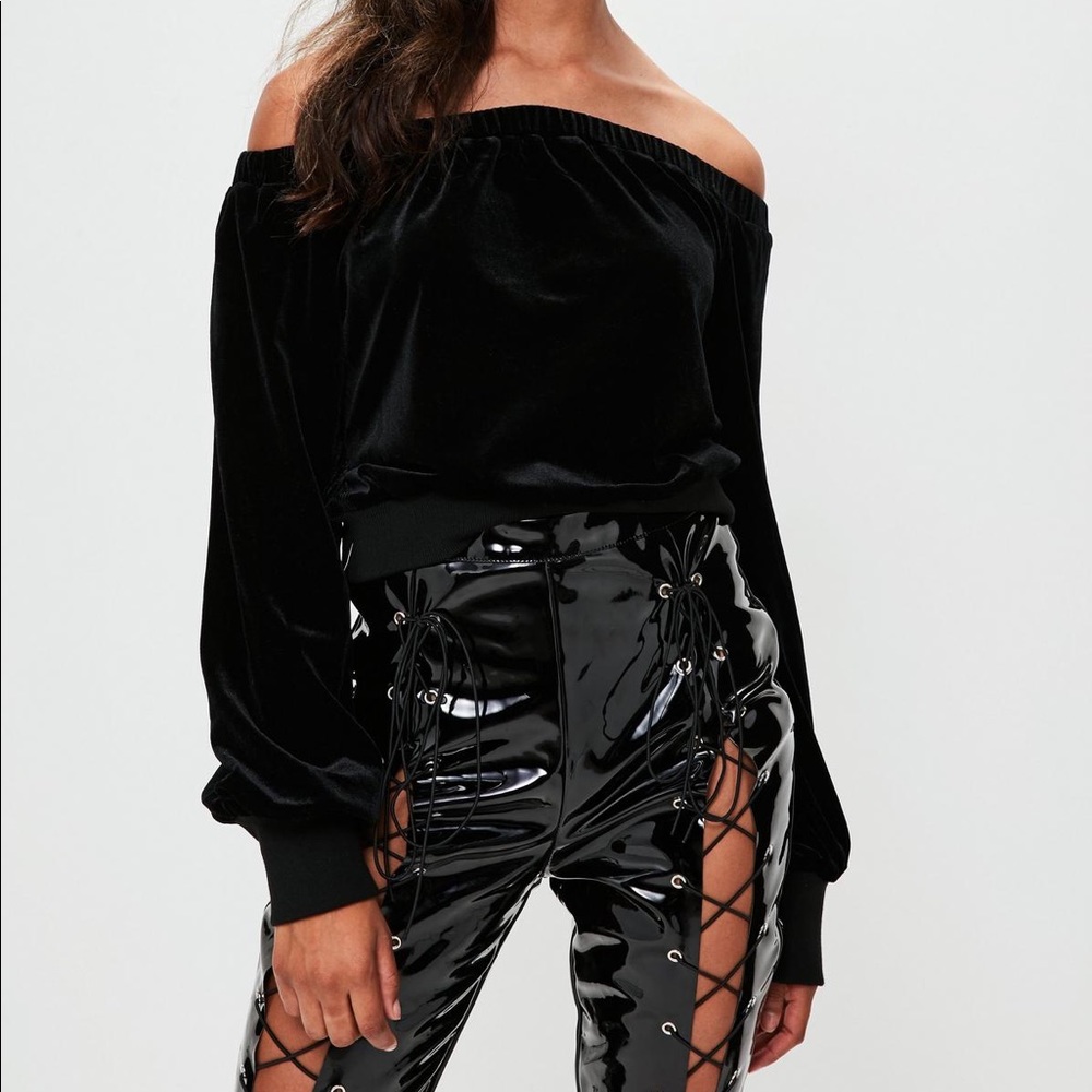 Londunn + Missguided Black Velvet Bardot Top sz 10